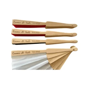 Abanicos de Madera Personalizados y Tela Grabado en la Varilla